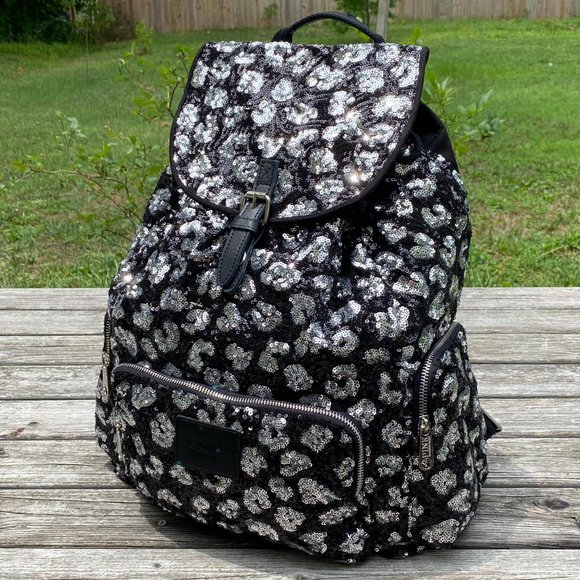 Victoria's Secret PINK Bling Black Leopard Backpack with Sequins *RARE* - Picture 2 of 16